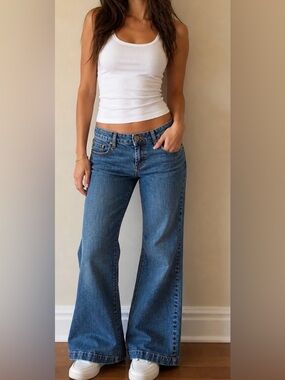 Free People Y2K low rise flare jeans medium wash naturally distressed hem 29